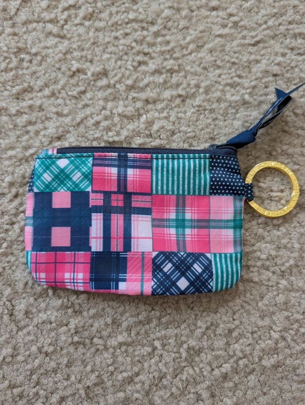Simply Southwrn Pink Plaid ID Card Holder with Key Ring
